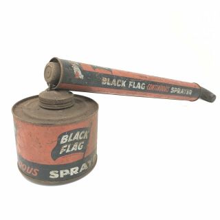 Vintage Black Flag Bug Insecticide Pump Sprayer With Wooden Handel