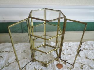 Vintage Brass Glass Display Curio Case Jewelry Casket Double Doors