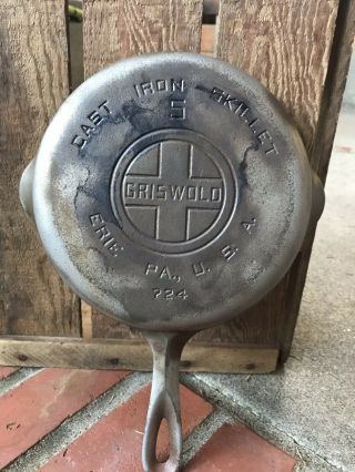 Vtg Griswold No 5 Cast Iron Skillet 724 Large Block Logo Erie Pa Usa Antique