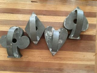 Primitive Antique Hand Soldered Large Cooky Cutters Of 4 Suits Of Cards