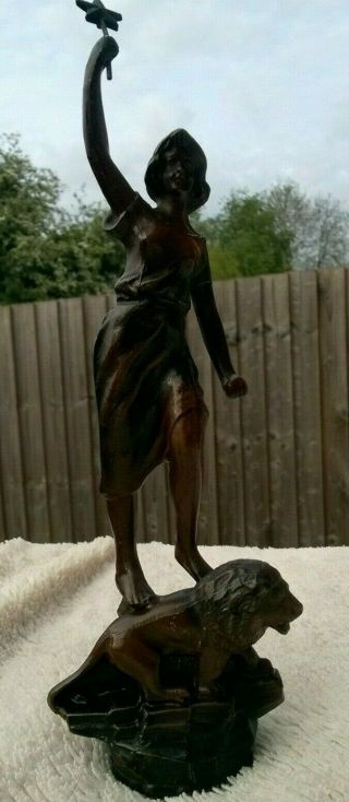 Art Deco Spelter Figure Lady Lion