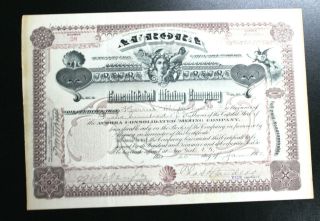 Antique Mining Stock Certificate Aurora Mining Co,  Terr Ofarizona 1902