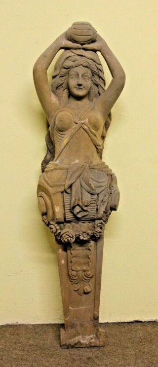 Stunning 40 " Hand Carved Gothic Female Ships Head Torso Wood Sculpture