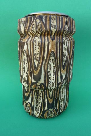 Vtg Zealand Exotic Patterned Tree Fern Mamaku Wood Ponga Fern Vase Souvenir