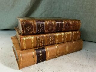 3 Antique Leather Bound Poetry Books Shabby Chic Decor Farmhouse Rustic