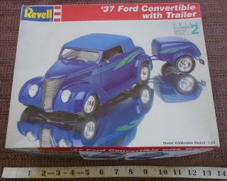 1/24 Vintage 1994 Revell Model Car Kit 1937 Ford Convertible & Trailer Unbuilt