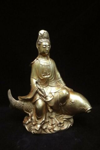 3.  55kg Old Large Chinese Gilt Bronze " Guanyin " Buddha Statue " Qianlong " Mark
