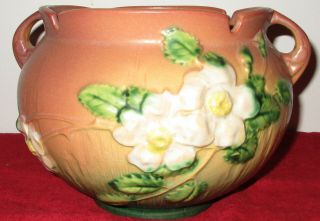 Antique Roseville Pottery White Rose Pink Green Vase Planter 984 - 8 "