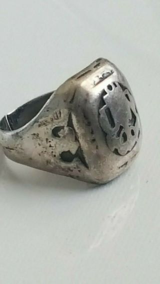 Antique Sterling Silver Mens Crest Ring Size 11