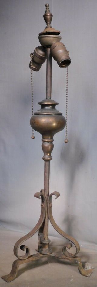 Antique Wrought Iron Brass Table Lamp Arts Crafts Mission Fat Boy Socket Cluster
