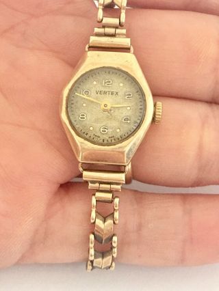 9ct Gold Vintage Vertex Ladies Wristwatch With Its 9ct Gold Strap
