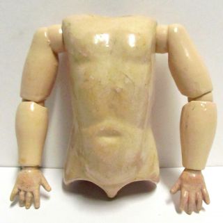 Antique Jointed Composition & Wood Torso W/ Arms/hands For Bisque Head Doll