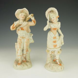 Antique Conte & Boehme German Bisque Porcelain - Boy & Girl Figurines