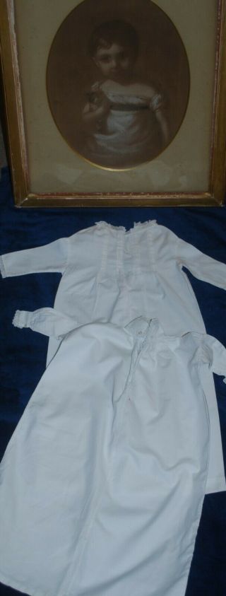 Two Lovely Hand - Stitched Antique White Cotton & Lace Nightdresses For Old Dolls