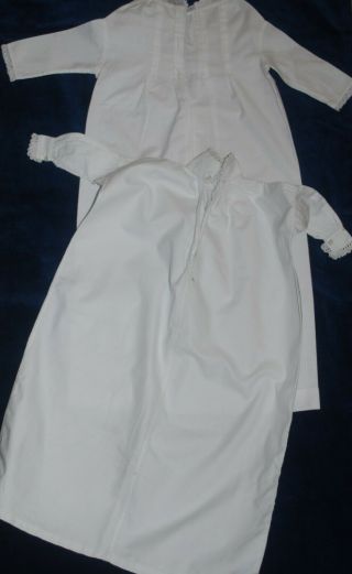 Two Lovely Hand - stitched Antique White Cotton & Lace Nightdresses For Old Dolls 2