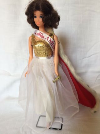 Vintage Barbie Walk Lively Miss America Steffie Doll With Evening Splendor Gown
