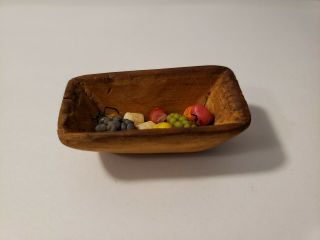 Dollhouse Miniature Antique/vintage Hand Carved Large Dough Bowl W/ Molded Foods