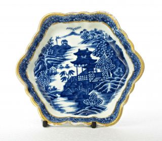Antique 18th C Caughley Fenced Garden Blue & White Porcelain Teapot Stand C1780