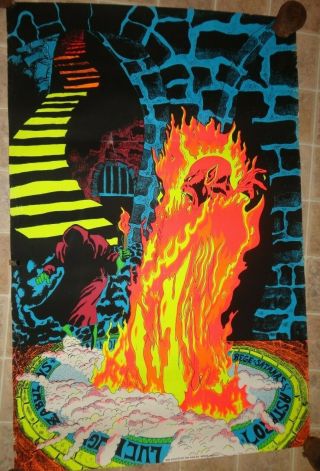 Lucifer Rege Rising Satanas Satan Velvet Black Light Poster 1970 42x28