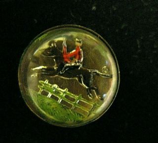 Button Horse Jockey Racing Victorian Reverse Enamel On Glass Painted Top Shape