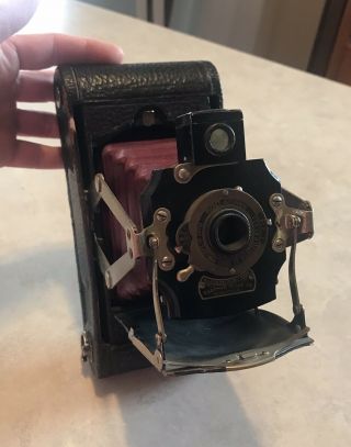 Antique Eastman Kodak A - 1 Folding Pocket Automatic Camera Red & Black