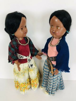 Vintage Unmarked Hard Plastic Walker Dolls Native American Indian Sleepy Eyes