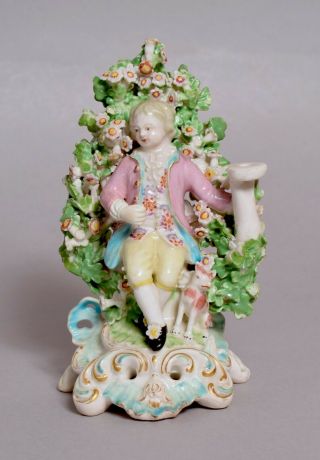 An Attractive Antique 18thc English Derby Porcelain Figure Candlestick