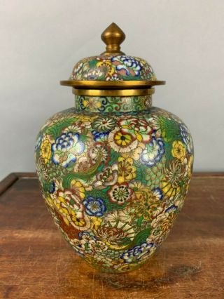 19th/20th C.  Chinese Cloisonné Enameled Covered Baluster Jar And Cover