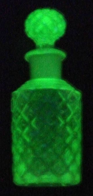 Antique Vaseline Uranium Glass Perfume Cologne Bottle - Glows In Uv Black Light