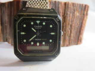 Vintage Casio Digital Analog Dual Time Jeweled Watch Aq - 30w Japan Rp9