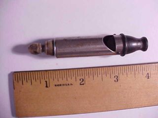 Antique Tin Warbling Whistle W/ Gutta Percha Mouthpiece & Carved Horn Loop