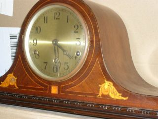 Beautifully Inlaid Napolean Hat Mantle Clock With Westminster Chimes