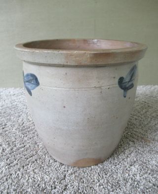 Antique Crock Stoneware,  Short Sided 1 Gallon Cobalt Slip Decorated Salt Glaze
