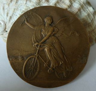 Antique French Art Nouveau Deco Bronze Medal By Vernon Bike Cycling Old Award