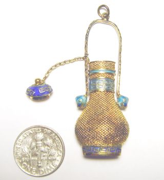 Vermeil Antique Asian 800 Silver Blue Enamel Bottle Filigree Pendant/necklace