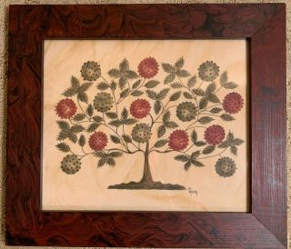 Hand Painted Theorem " Tree Of Life " By Artist Ann Rea - Antique Design 14 