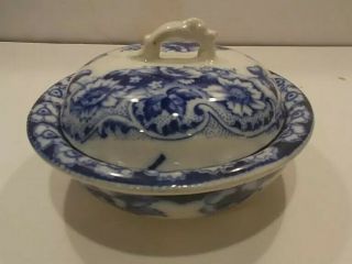 Antique Flow Blue 3 Piece Covered Soap Dish With Strainer