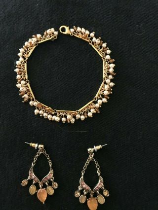 Antique Pearl And Gold Bracelet And Earrings.  Over 100 Years Old.