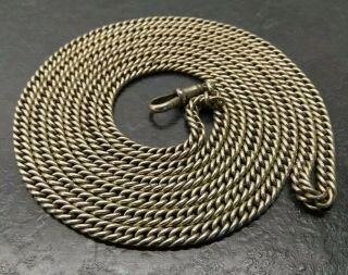 Antique Vintage Heavy Tight Linked White Metal Muff / Guard Chain.  52 ".