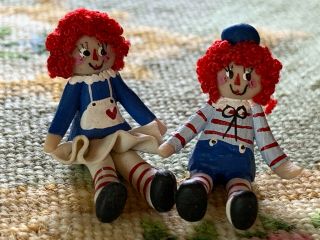 Artisan Miniature Dollhouse Vintage Sculpted Tiny Raggedy Anne & Andy 3/4 