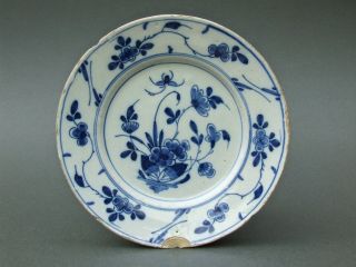 Pretty Antique Tin Glaze Delft Floral Saucer Dish 18th - 19th Century