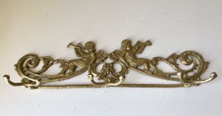 Antique Vintage Brass Cherub Angels Coat Hook Rack 6 Hooks 14.  5”