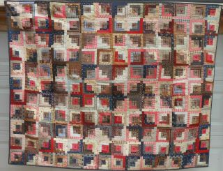 Great 19th Century Calico Patchwork Log Cabin Pieced Quilt
