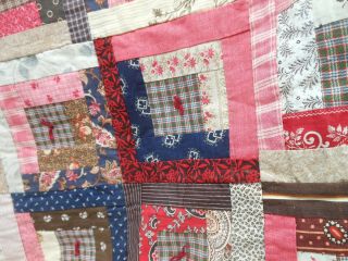 Great 19th Century Calico Patchwork Log Cabin Pieced Quilt 3