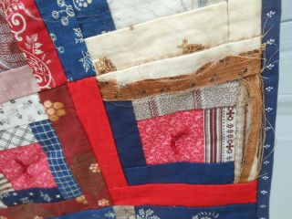 Great 19th Century Calico Patchwork Log Cabin Pieced Quilt 4