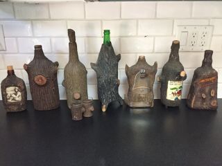 antique folk tramp art bark bottle flask hand made 4