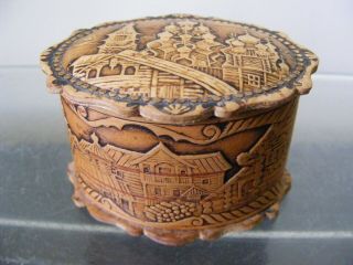 Vintage Russian Hand Carved Wooden Small Trinket Box