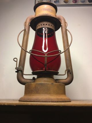 Antique Ct Ham Mfg Co Rochester N.  Y.  No 2 Cold Blast Kerosene Lantern Red Globe