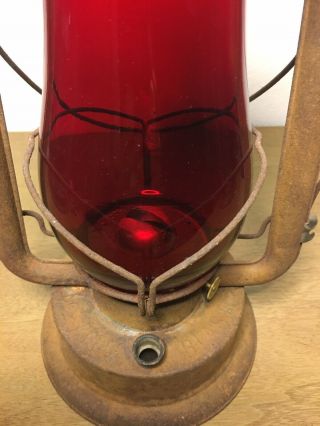 Antique CT Ham Mfg Co Rochester N.  Y.  No 2 Cold Blast Kerosene Lantern Red Globe 4