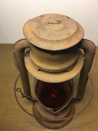 Antique CT Ham Mfg Co Rochester N.  Y.  No 2 Cold Blast Kerosene Lantern Red Globe 5